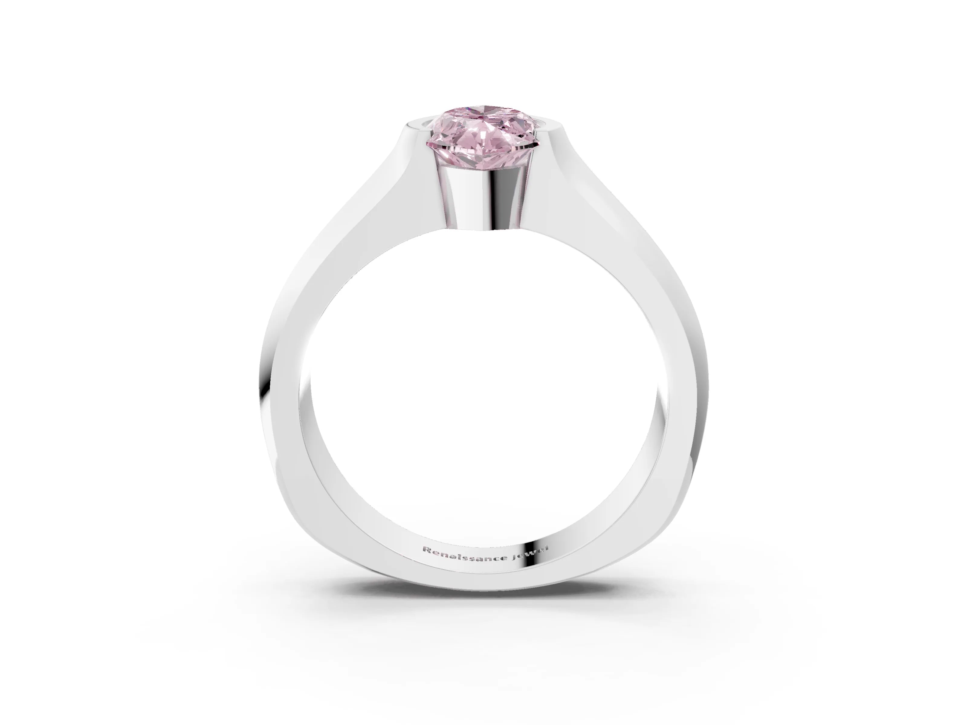 White gold Fancy Pink Marquise Cut Solitaire Bezel Set Diamond Ring with Wide Band_3