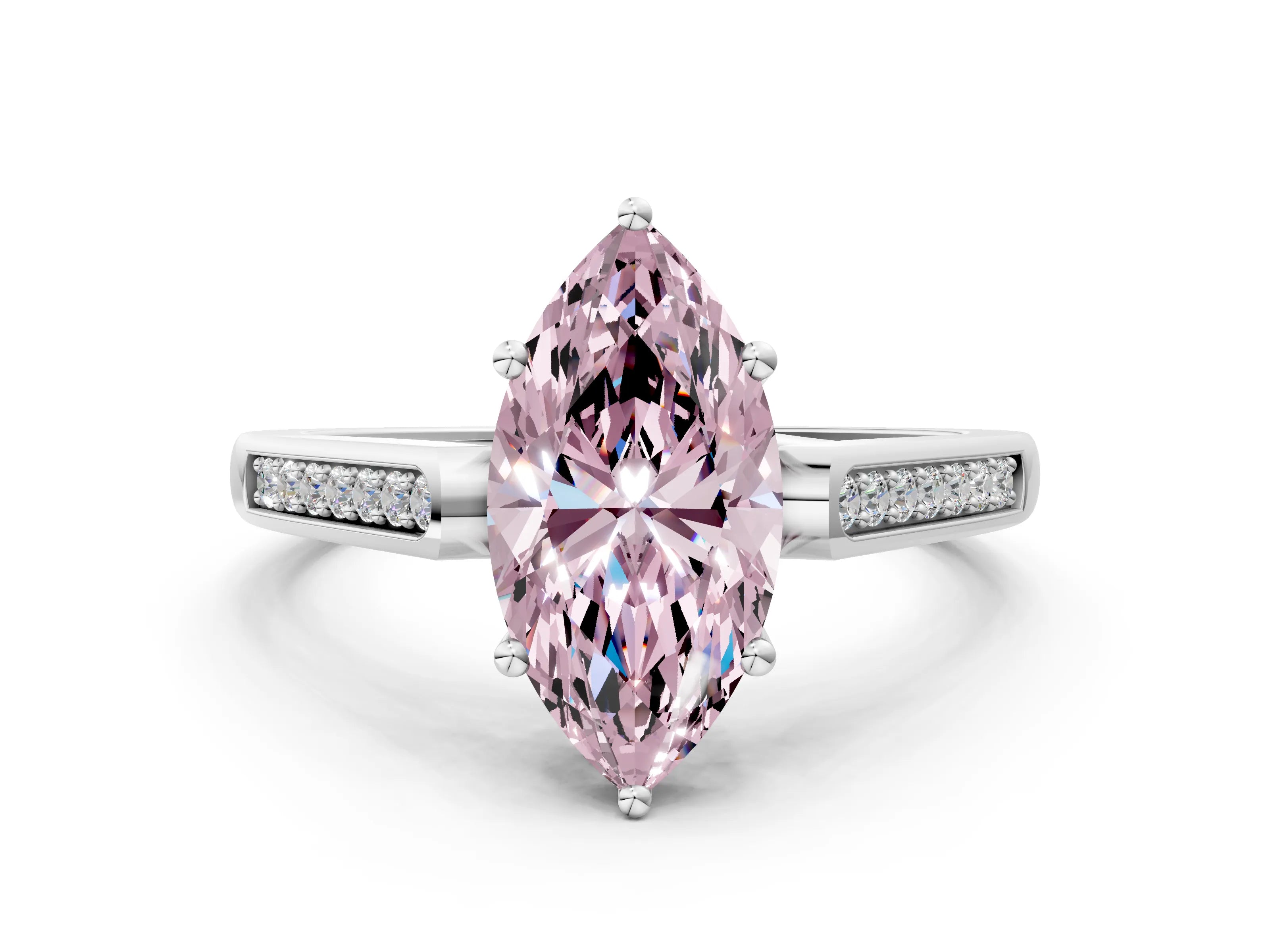 White gold Fancy Pink Marquise Cut Solitaire Cathedral Diamond Engagement Ring with Channel-Set Band and Four-Prong Setting_15