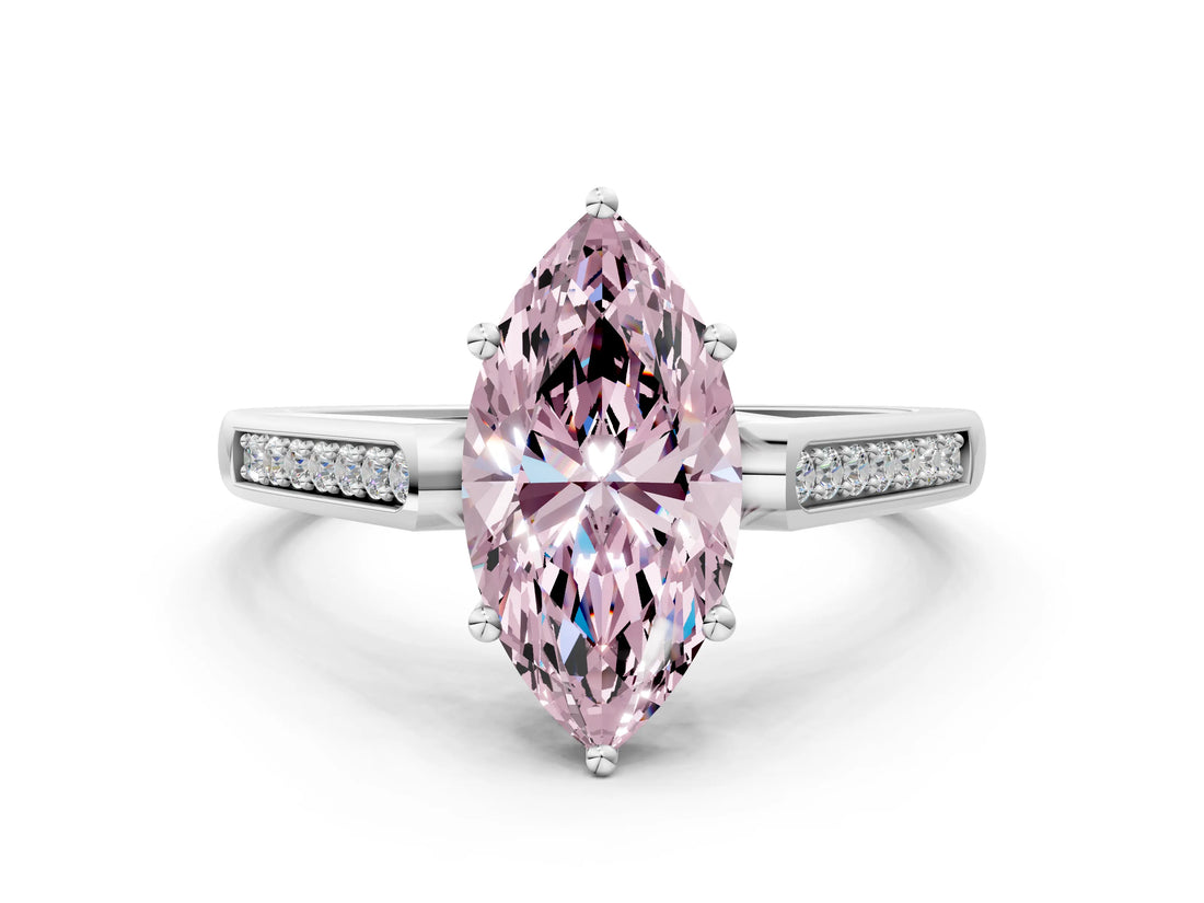 White gold Fancy Pink Marquise Cut Solitaire Cathedral Diamond Engagement Ring with Channel-Set Band and Four-Prong Setting_15