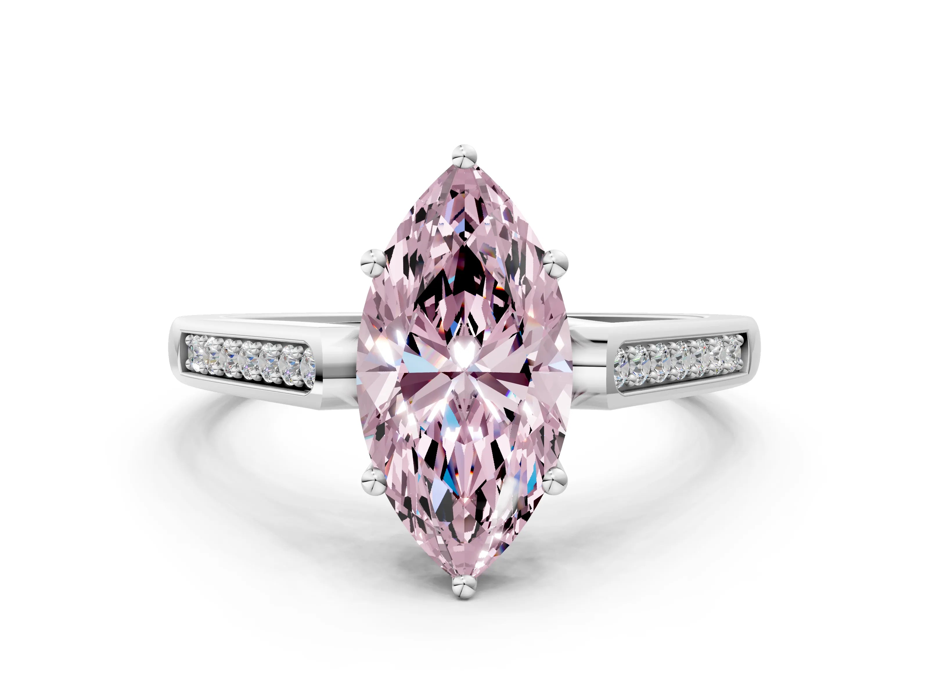 White gold Fancy Pink Marquise Cut Solitaire Cathedral Diamond Engagement Ring with Channel-Set Band and Four-Prong Setting_3