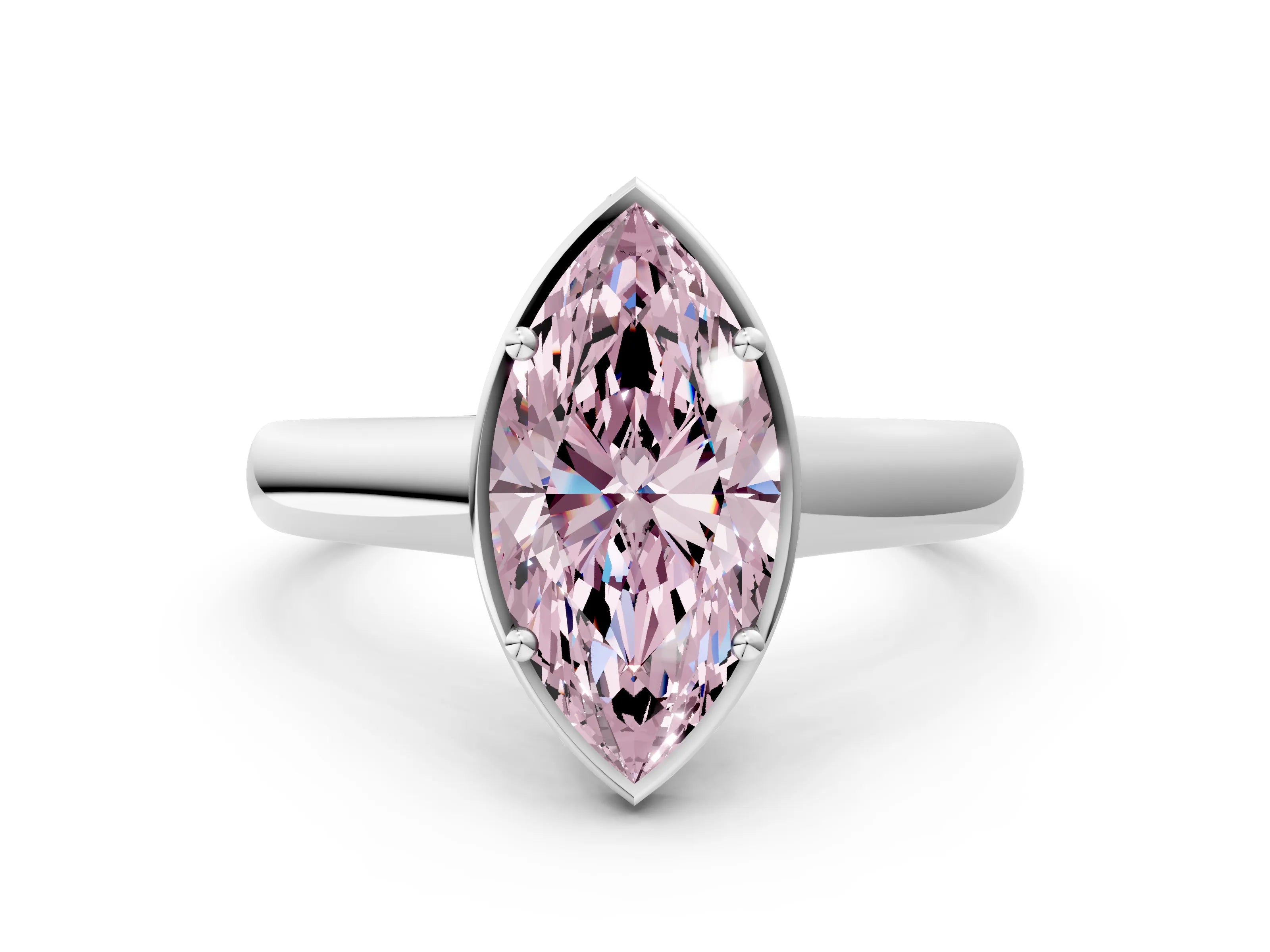 White gold Fancy Pink Marquise Cut Solitaire Diamond Engagement Ring with Four-Prong Setting and Tapered Band