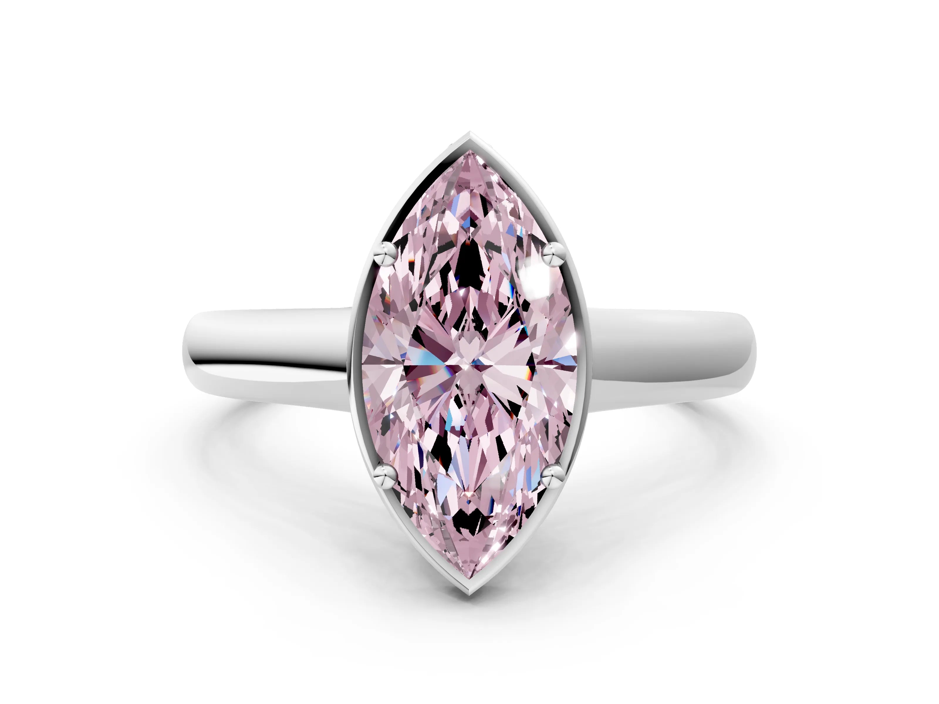 White gold Fancy Pink Marquise Cut Solitaire Diamond Engagement Ring with Four-Prong Setting and Tapered Band_12