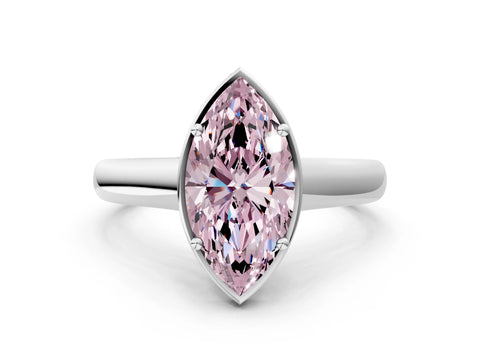 White gold Fancy Pink Marquise Cut Solitaire Diamond Engagement Ring with Four-Prong Setting and Tapered Band_12