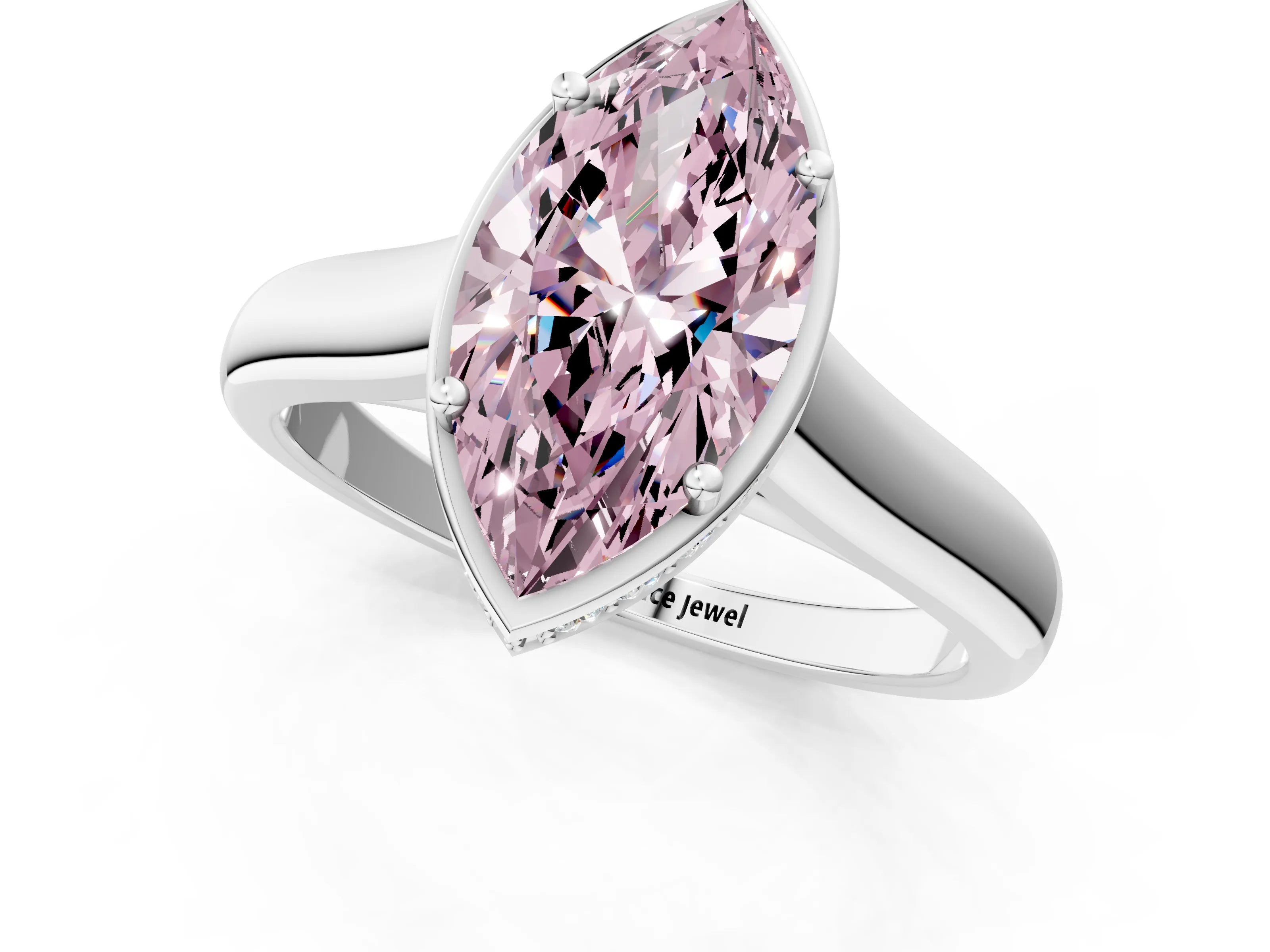 White gold Fancy Pink Marquise Cut Solitaire Diamond Engagement Ring with Four-Prong Setting and Tapered Band_13