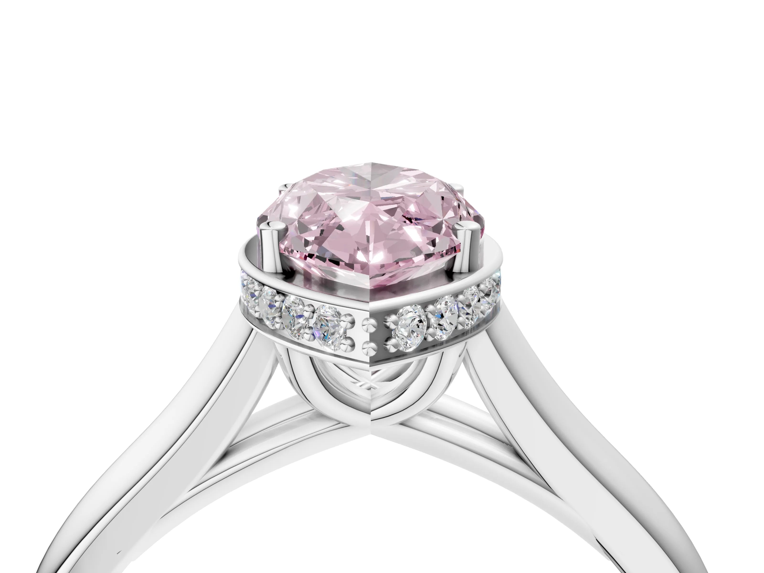 White gold Fancy Pink Marquise Cut Solitaire Diamond Engagement Ring with Four-Prong Setting and Tapered Band_16