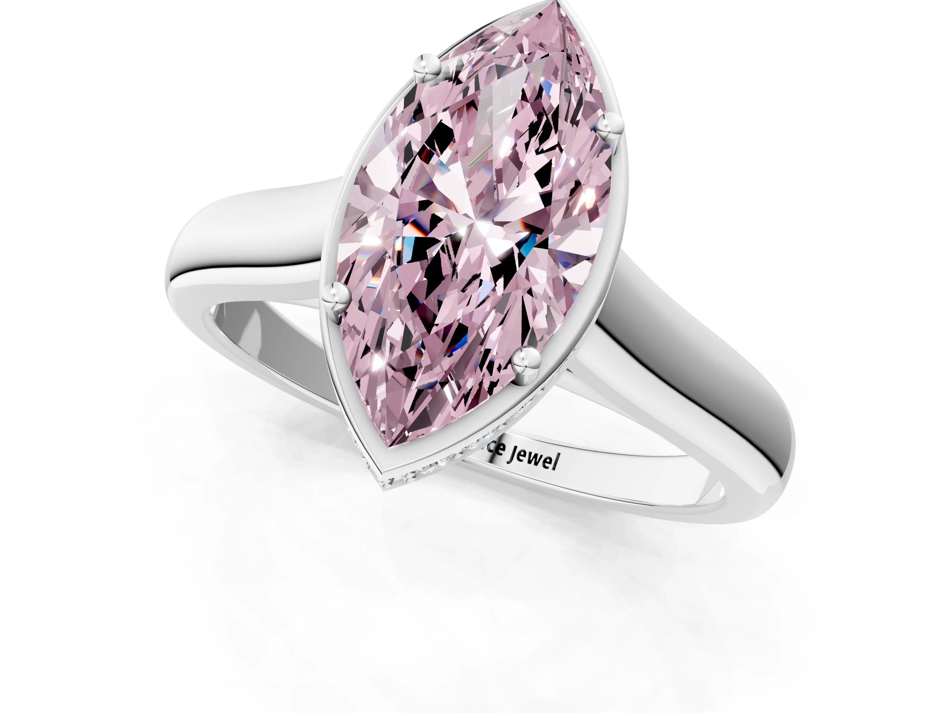 White gold Fancy Pink Marquise Cut Solitaire Diamond Engagement Ring with Four-Prong Setting and Tapered Band_1