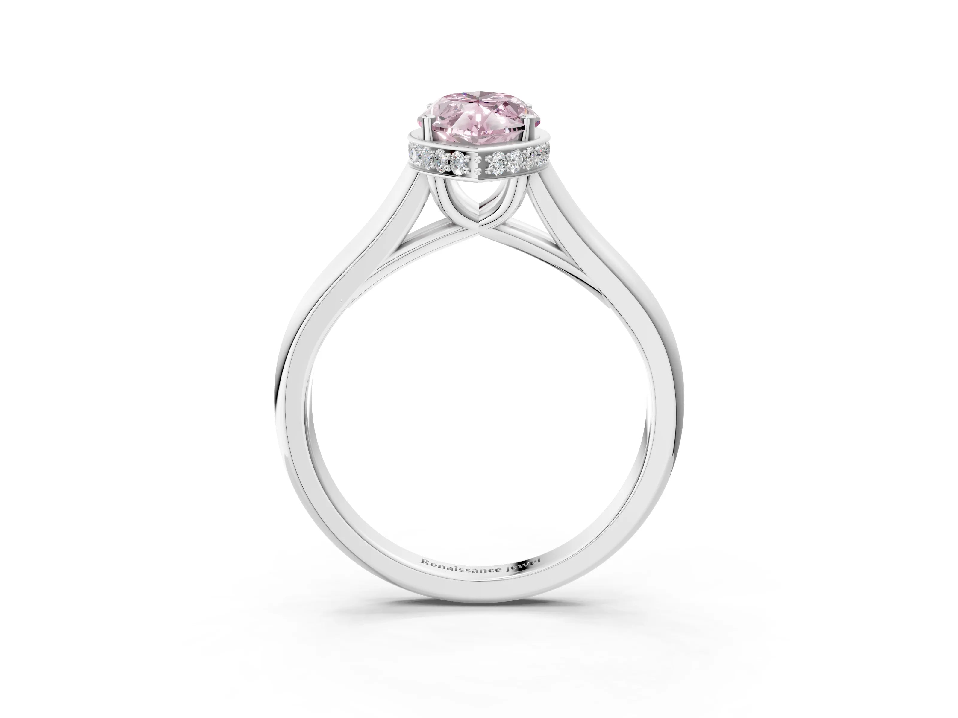 White gold Fancy Pink Marquise Cut Solitaire Diamond Engagement Ring with Four-Prong Setting and Tapered Band_3