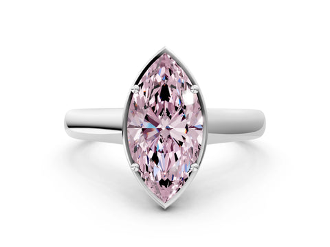 White gold Fancy Pink Marquise Cut Solitaire Diamond Engagement Ring with Four-Prong Setting and Tapered Band