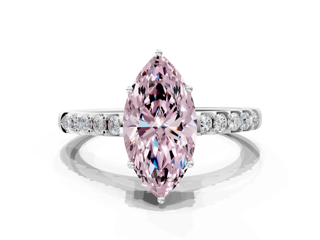 White gold Fancy Pink Marquise Cut Solitaire Diamond Engagement Ring with Pavé Band and Six-Prong Setting_12