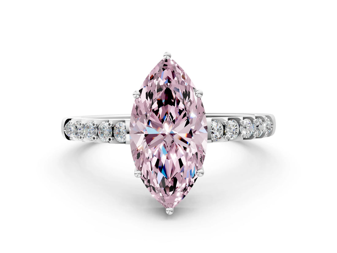 White gold Fancy Pink Marquise Cut Solitaire Diamond Engagement Ring with Pavé Band and Six-Prong Setting_24