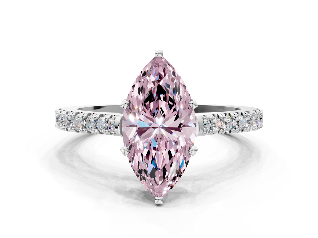 White gold Fancy Pink Marquise  Cut Solitaire Diamond Engagement Ring with Pave Band and Four-Prong Setting_185