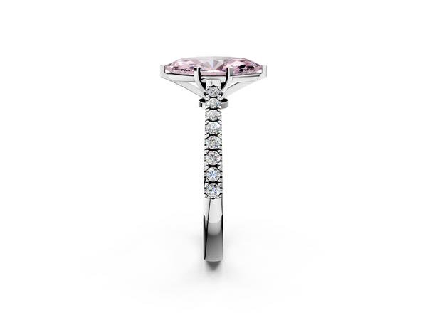 White gold Fancy Pink Marquise  Cut Solitaire Diamond Engagement Ring with Pave Band and Four-Prong Setting