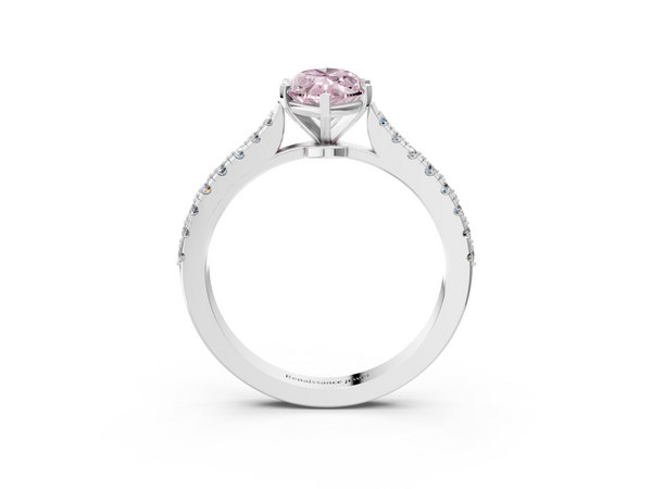 White gold Fancy Pink Marquise  Cut Solitaire Diamond Engagement Ring with Pave Band and Four-Prong Setting