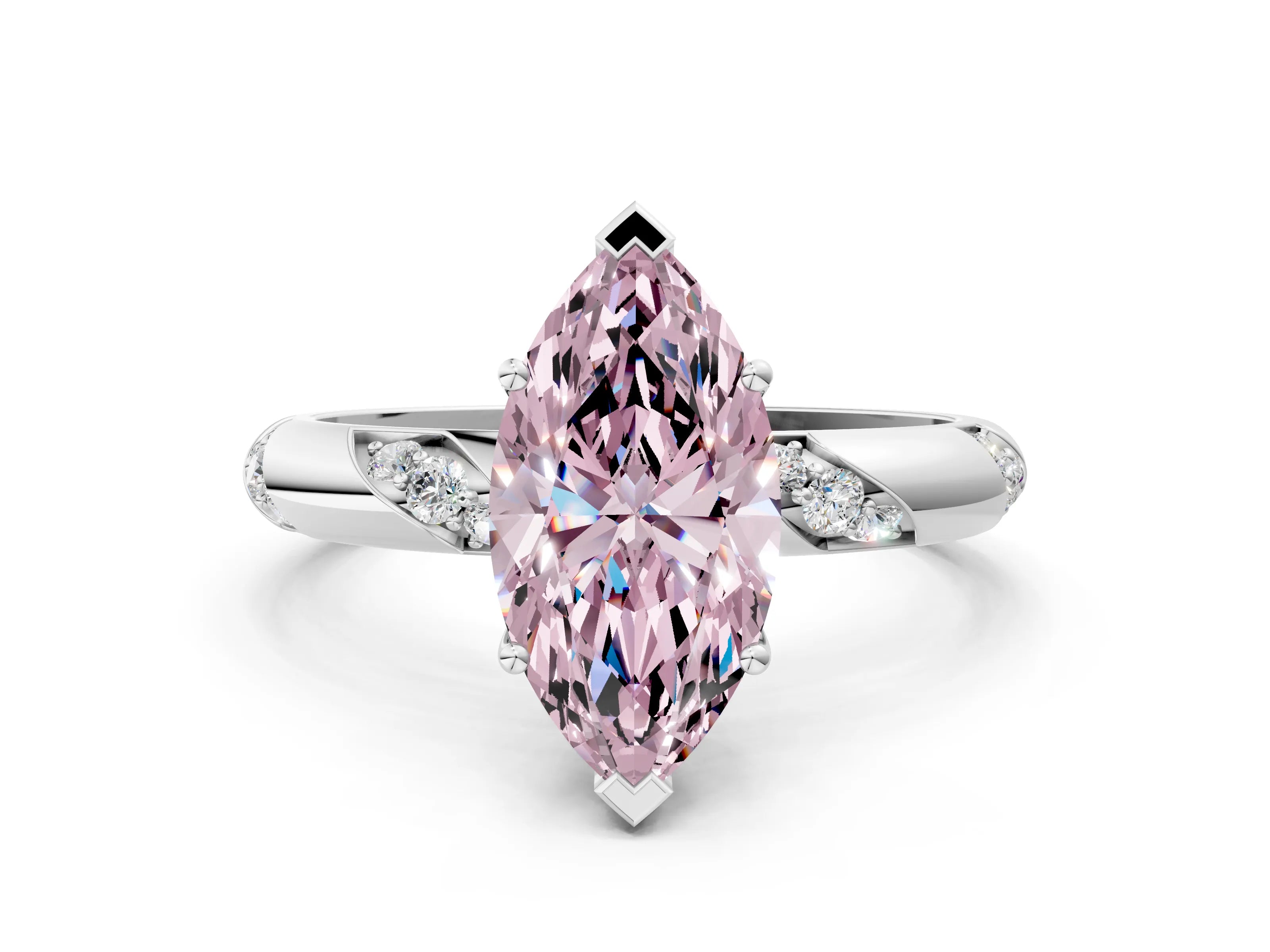 White gold Fancy Pink Marquise Cut Solitaire Diamond Engagement Ring with Twisted Pave Band and Four-Prong Setting_19