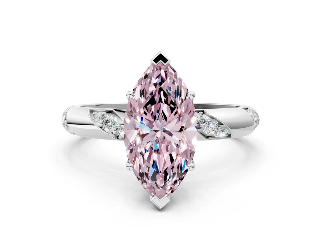 White gold Fancy Pink Marquise Cut Solitaire Diamond Engagement Ring with Twisted Pave Band and Four-Prong Setting_19