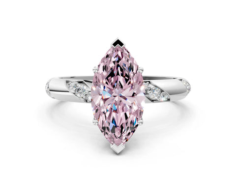 White gold Fancy Pink Marquise Cut Solitaire Diamond Engagement Ring with Twisted Pave Band and Four-Prong Setting_19