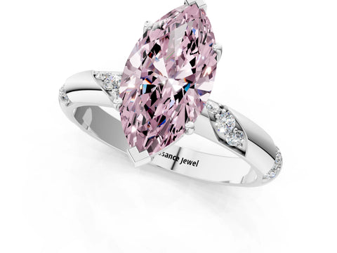 White gold Fancy Pink Marquise Cut Solitaire Diamond Engagement Ring with Twisted Pave Band and Four-Prong Setting_20