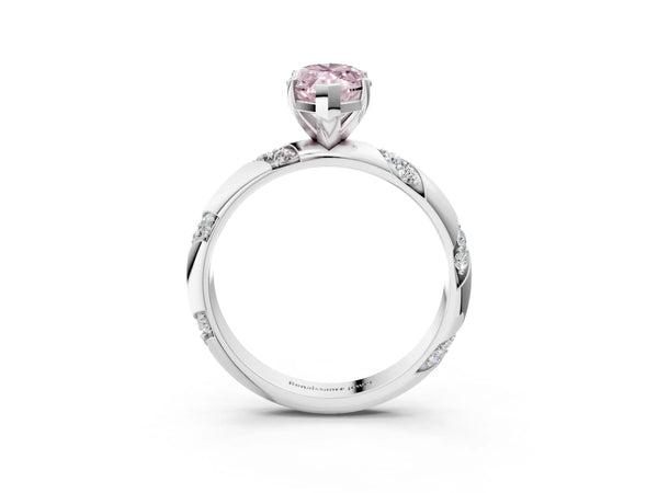 Platinum Fancy Pink Marquise Cut Solitaire Diamond Engagement Ring with Twisted Pave Band and Four-Prong Setting