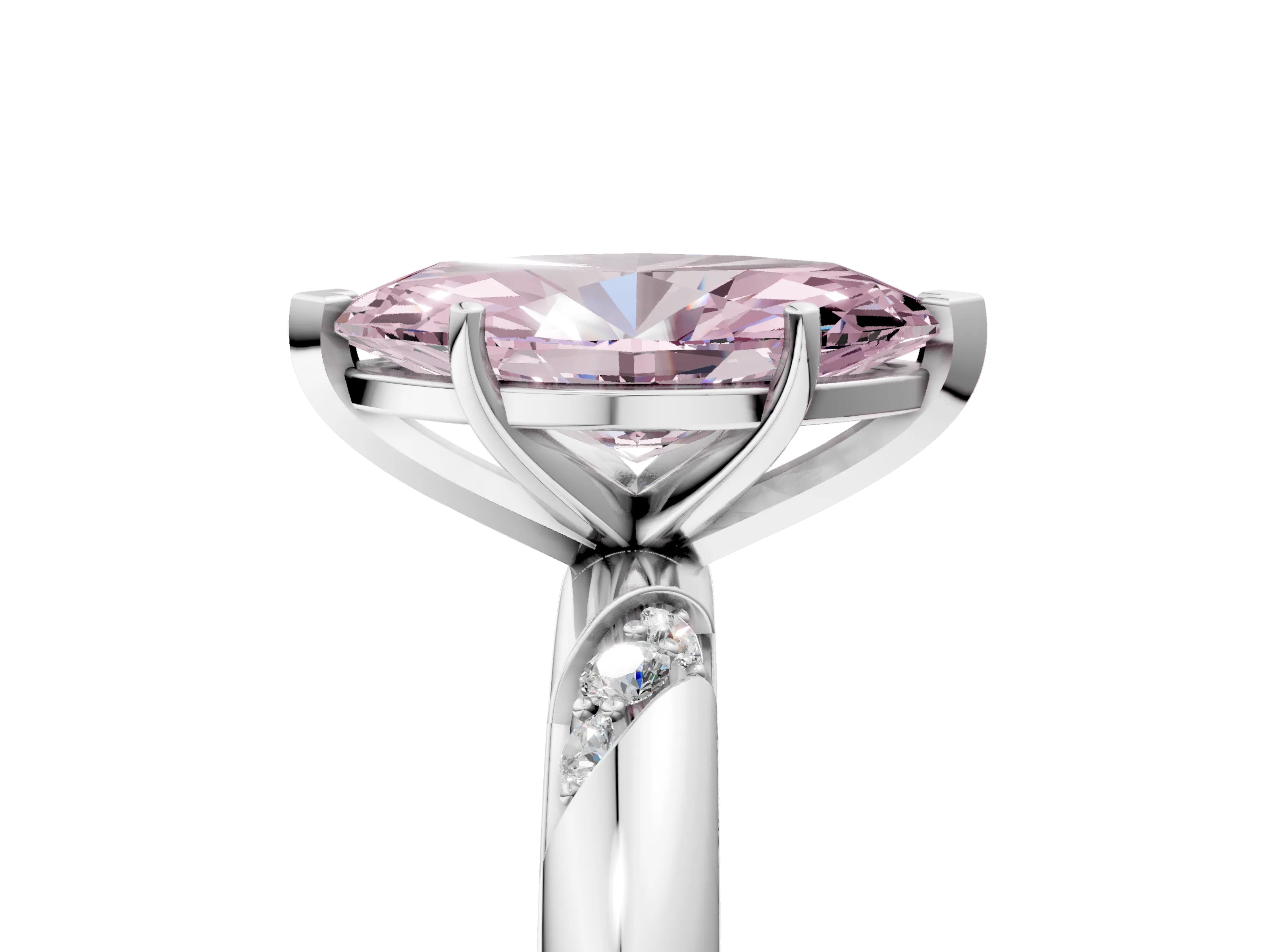 White gold Fancy Pink Marquise Cut Solitaire Diamond Engagement Ring with Twisted Pave Band and Four-Prong Setting_24