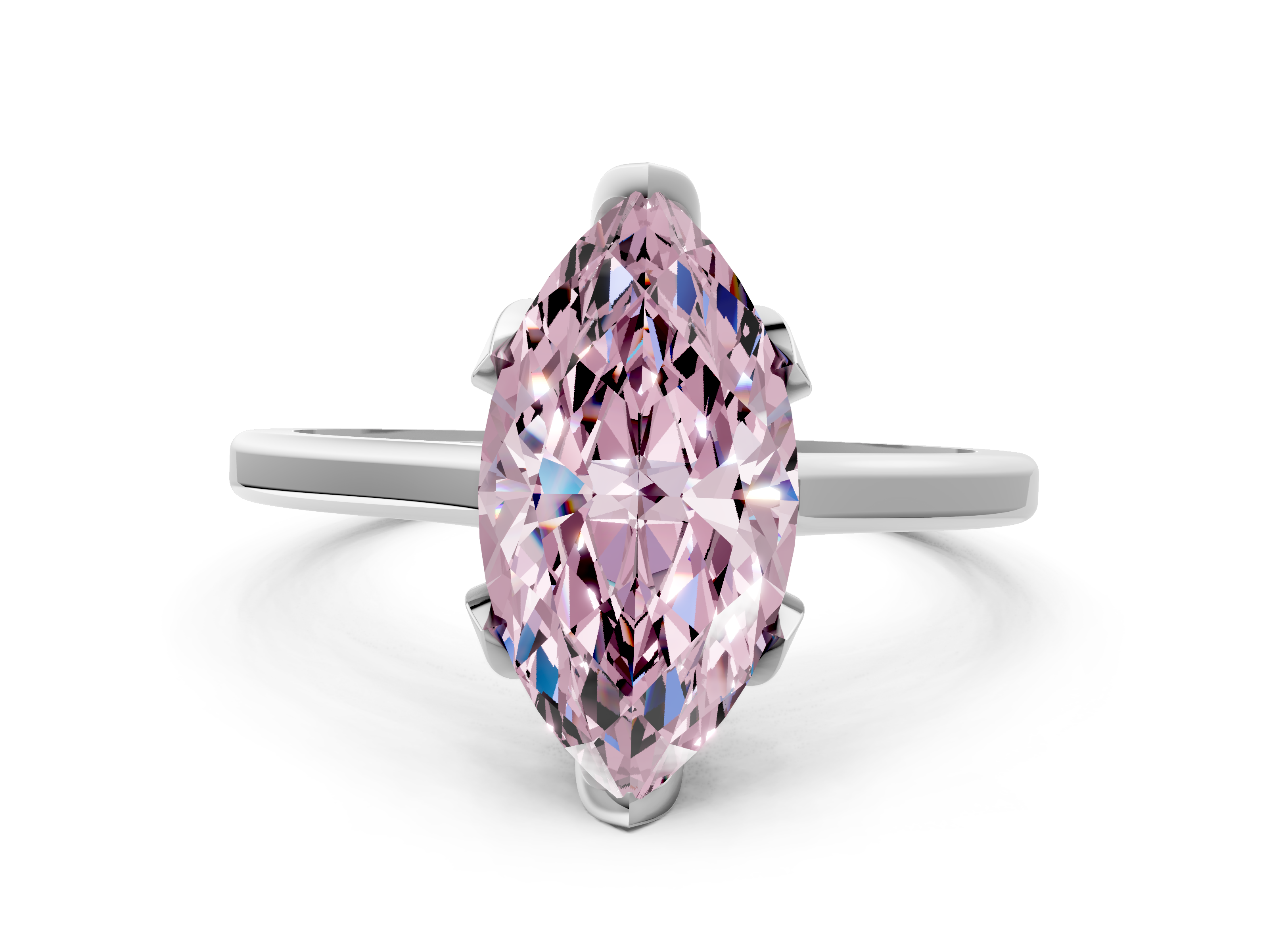 White gold Fancy Pink Marquise  Cut Solitaire Diamond Ring with Flower-Prong Setting and Classic Band_21