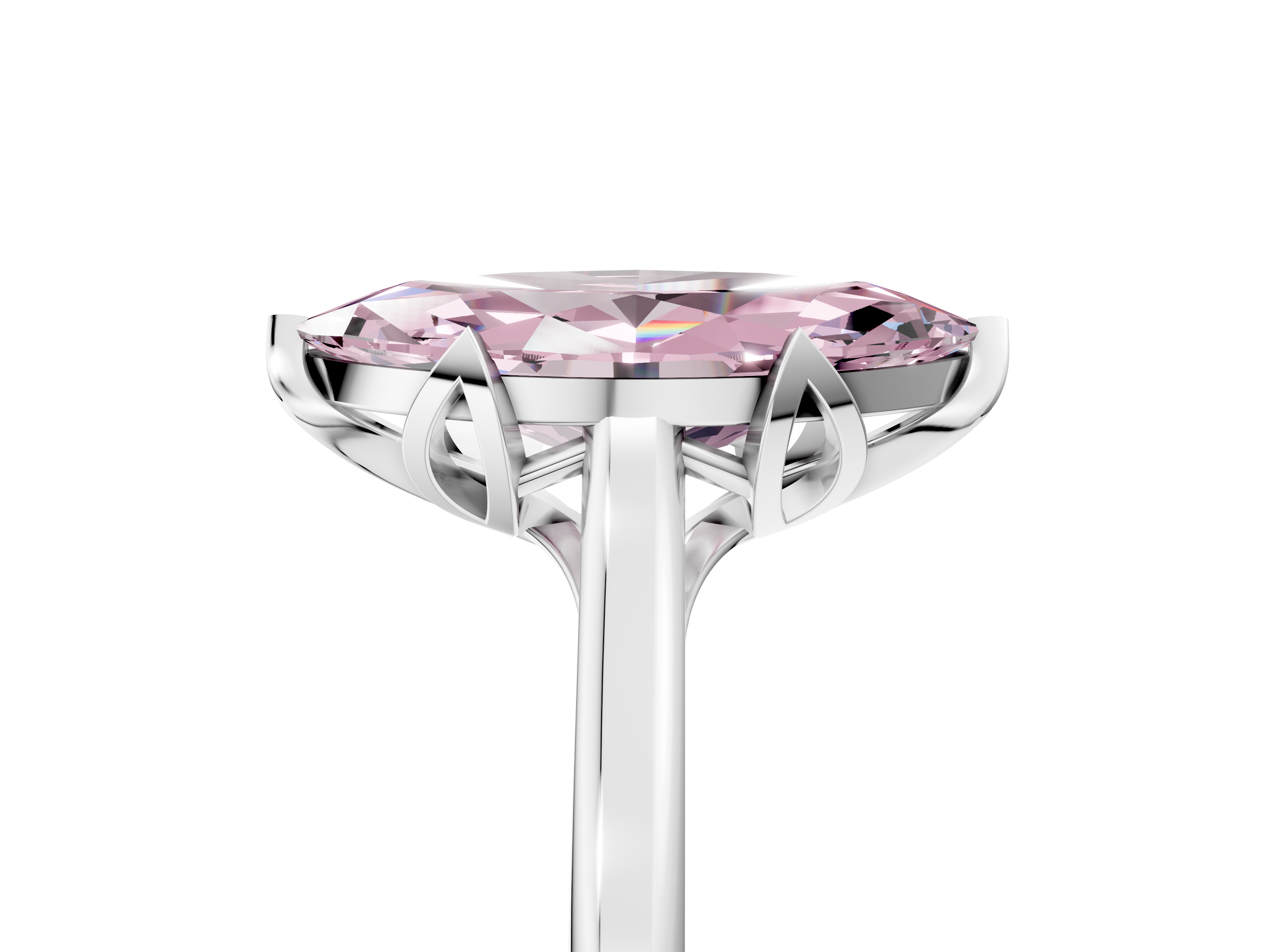 White gold Fancy Pink Marquise  Cut Solitaire Diamond Ring with Flower-Prong Setting and Classic Band_26