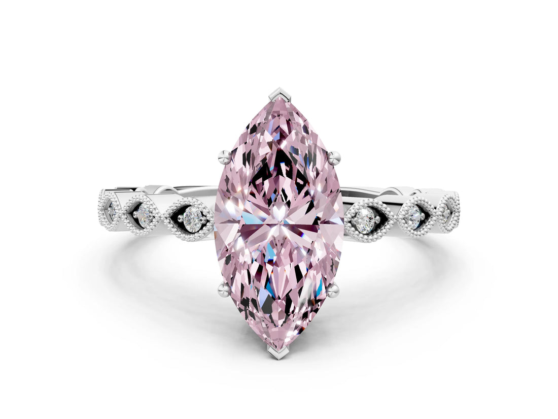 White gold Fancy Pink Marquise Cut Solitaire Diamond Ring with Infinity Twist Band and Four-Prong Setting_24