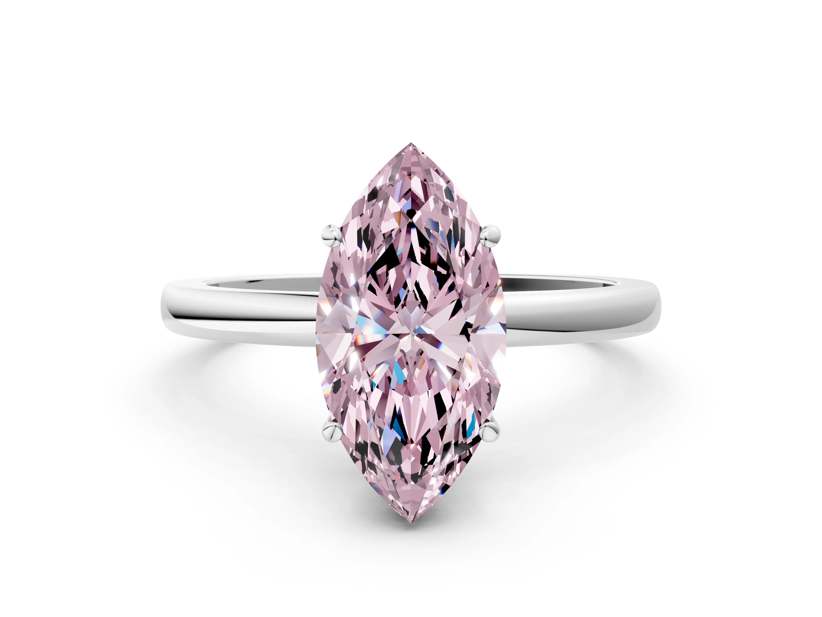 White gold Fancy Pink Marquise Cut Solitaire Diamond Ring with Prong Setting and Plain Band_12