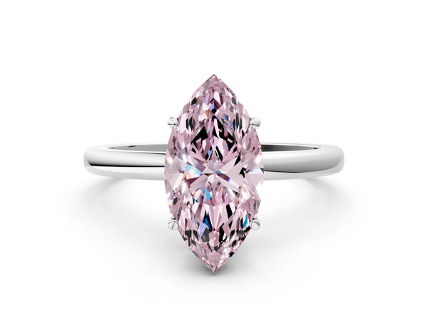 Platinum Fancy Pink Marquise Cut Solitaire Diamond Ring with Prong Setting and Plain Band