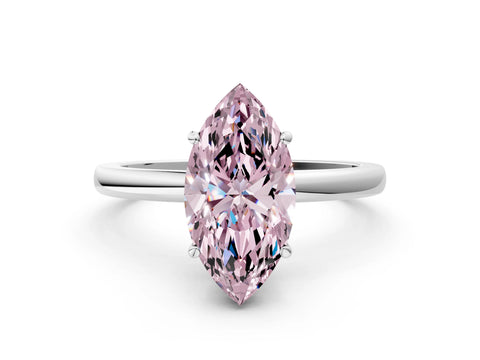 White gold Fancy Pink Marquise Cut Solitaire Diamond Ring with Prong Setting and Plain Band_12