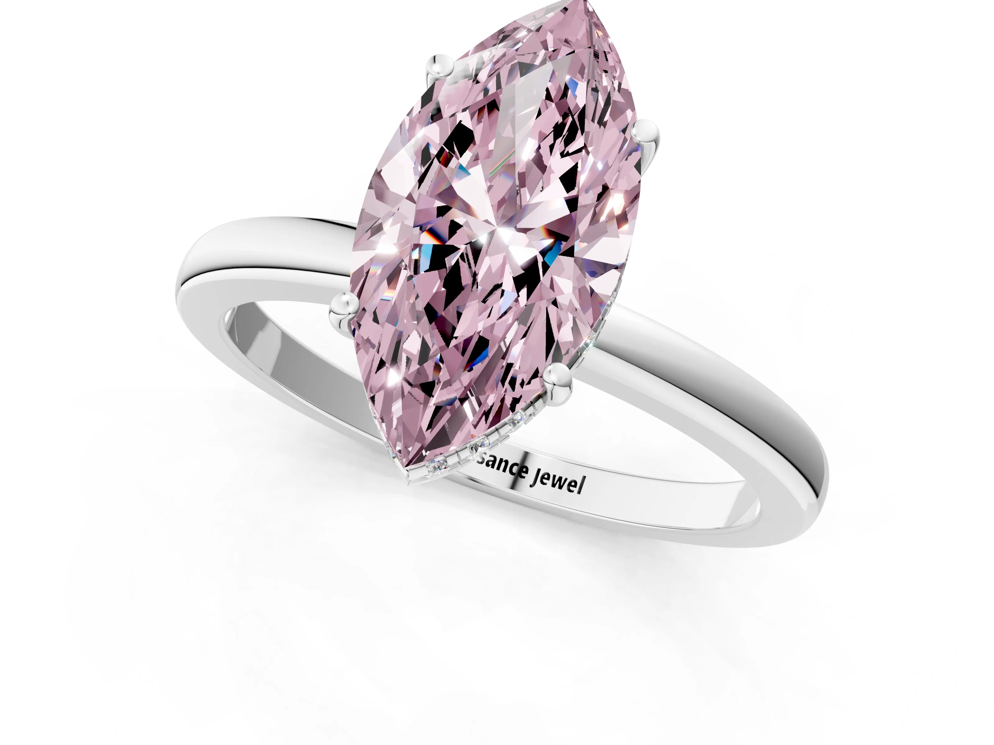 White gold Fancy Pink Marquise Cut Solitaire Diamond Ring with Prong Setting and Plain Band_13