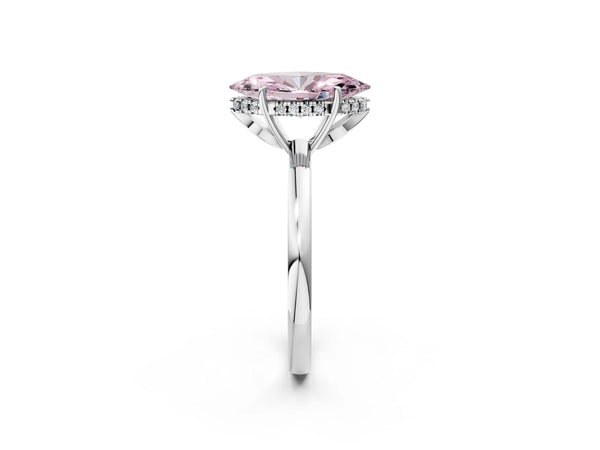 Platinum Fancy Pink Marquise Cut Solitaire Diamond Ring with Prong Setting and Plain Band