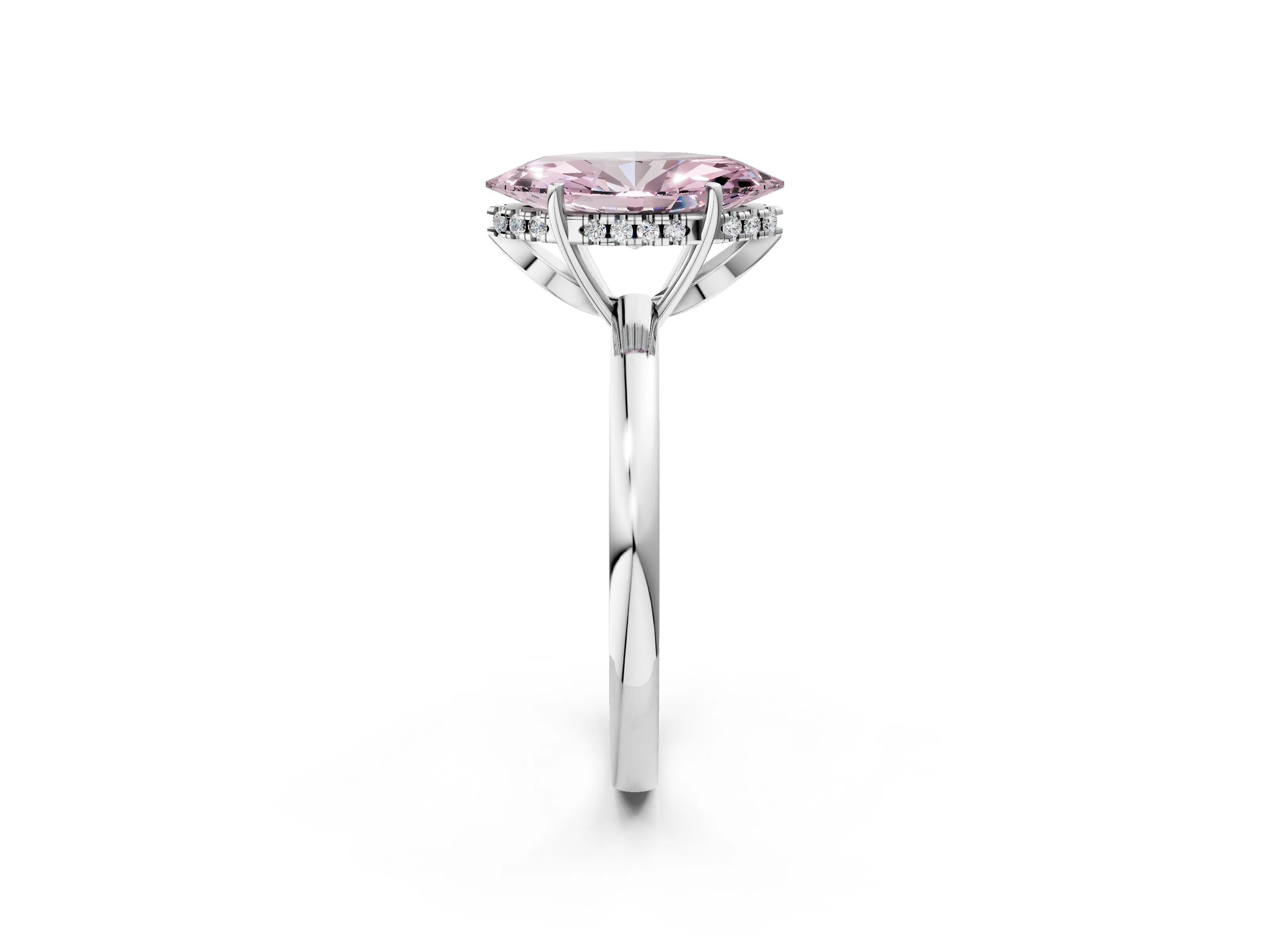 White gold Fancy Pink Marquise Cut Solitaire Diamond Ring with Prong Setting and Plain Band_14