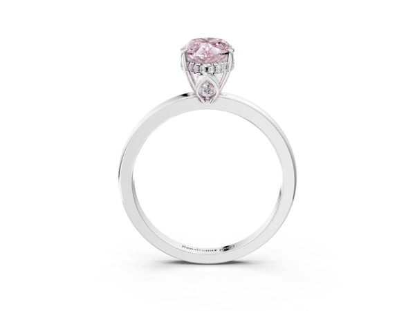 Platinum Fancy Pink Marquise Cut Solitaire Diamond Ring with Prong Setting and Plain Band
