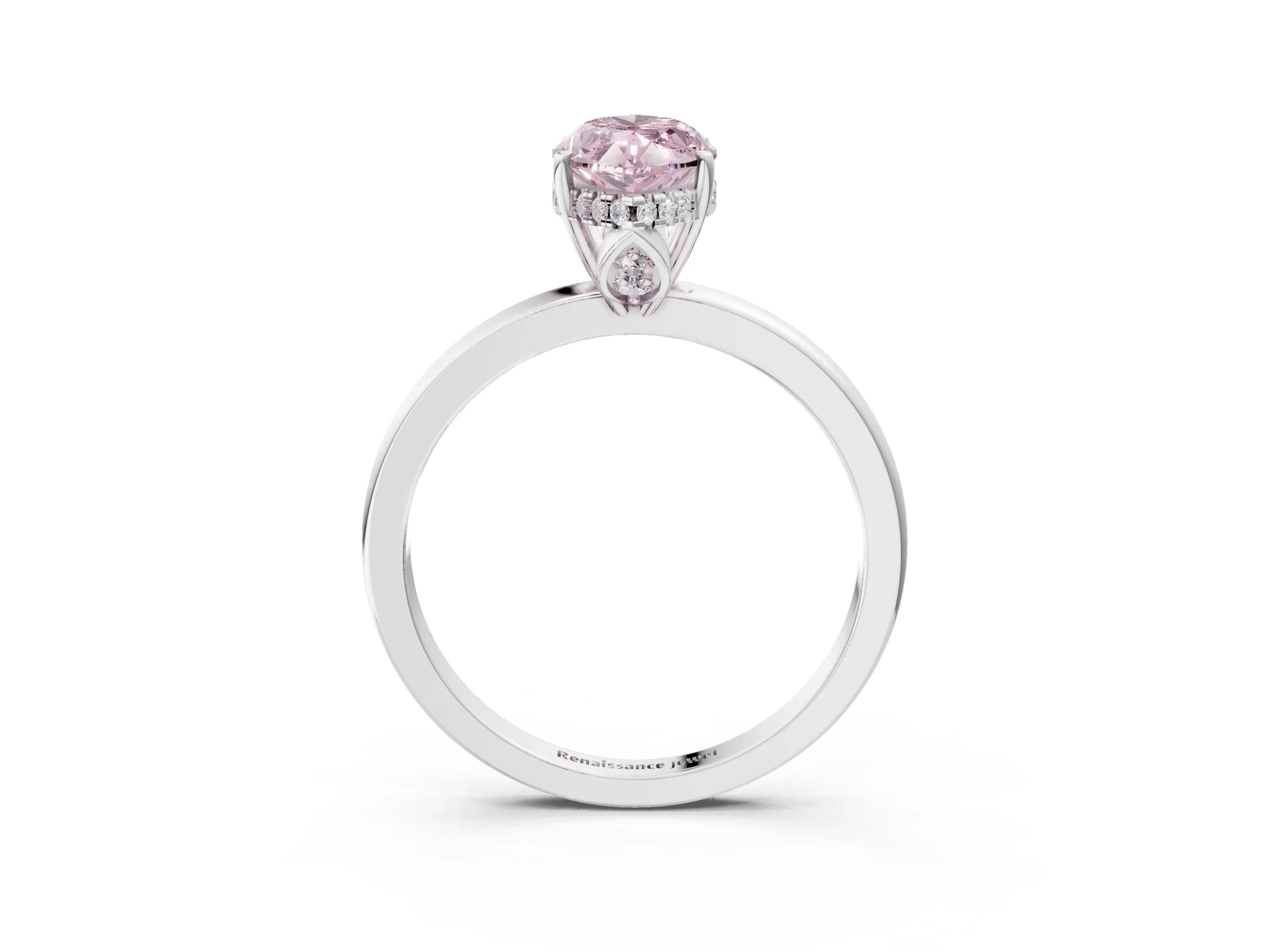 White gold Fancy Pink Marquise Cut Solitaire Diamond Ring with Prong Setting and Plain Band_15