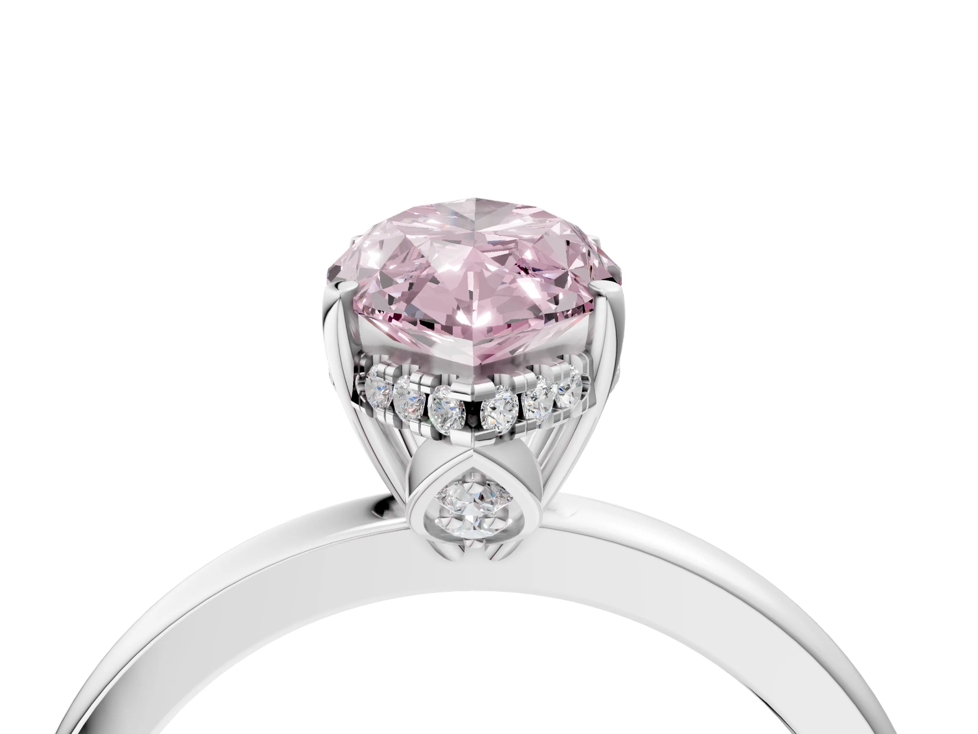 White gold Fancy Pink Marquise Cut Solitaire Diamond Ring with Prong Setting and Plain Band_16