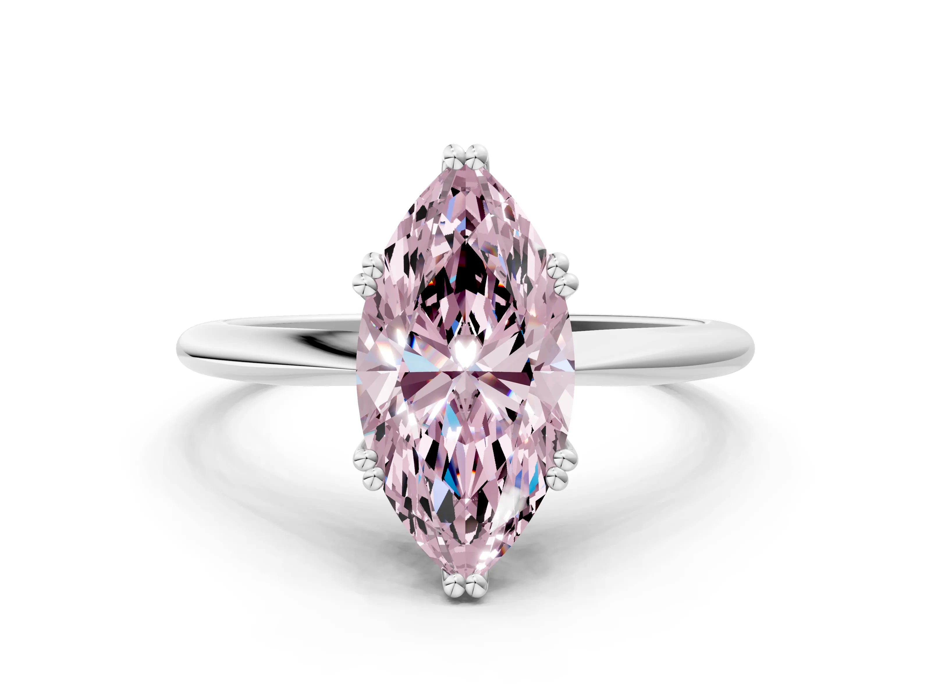 White gold Fancy Pink Marquise Cut Solitaire Diamond Ring with Six-Prong Setting and Classic Band
