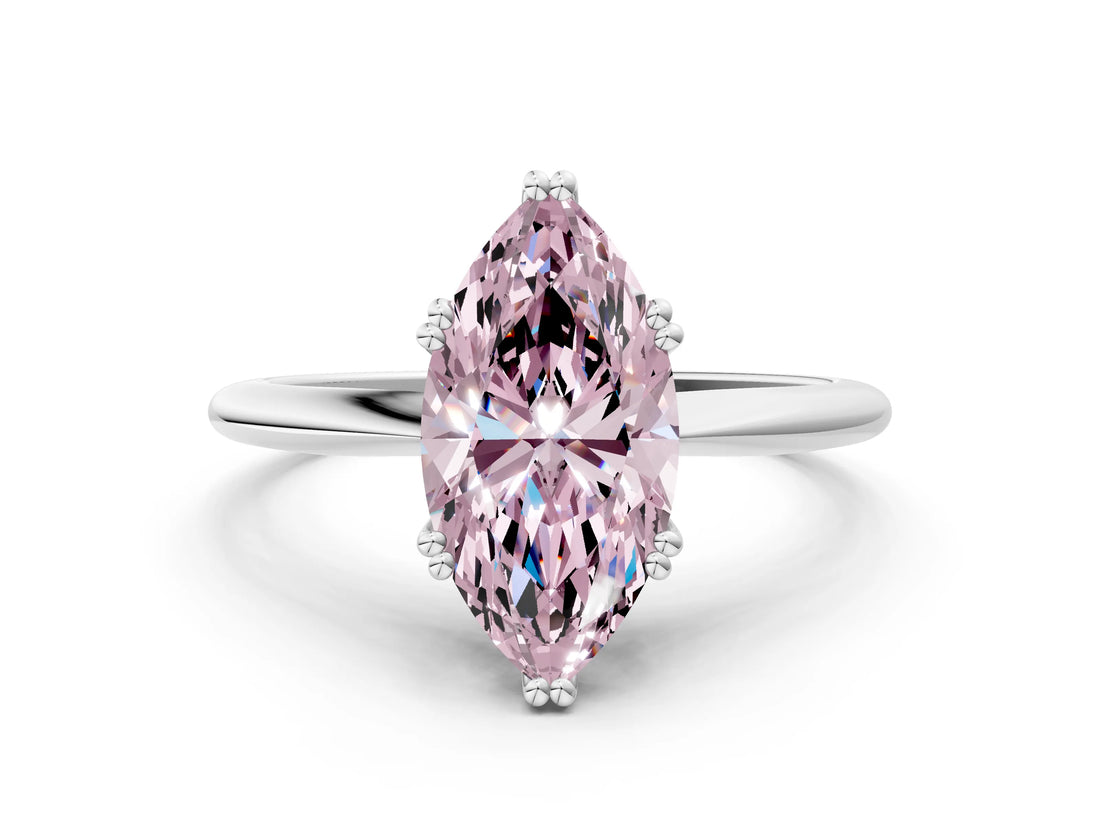 White gold Fancy Pink Marquise Cut Solitaire Diamond Ring with Six-Prong Setting and Classic Band_264