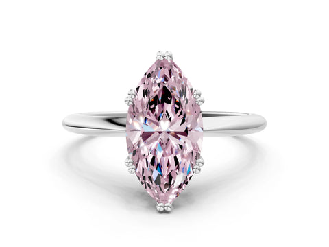 White gold Fancy Pink Marquise Cut Solitaire Diamond Ring with Six-Prong Setting and Classic Band