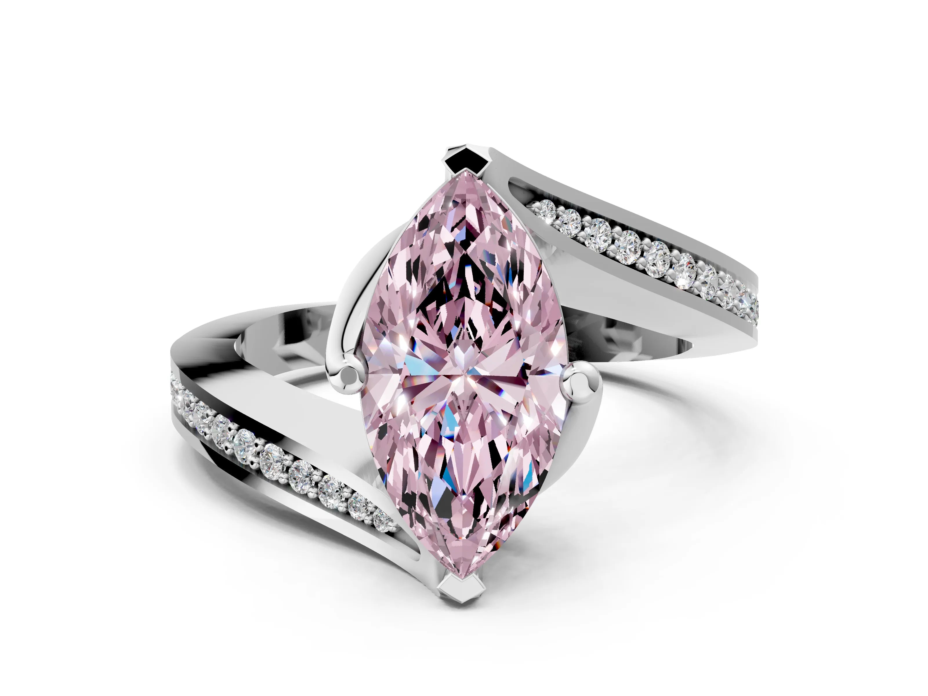 White gold Fancy Pink Marquise Cut Solitaire Diamond Twist Band with Pavé Setting and Four-Prong Setting_12