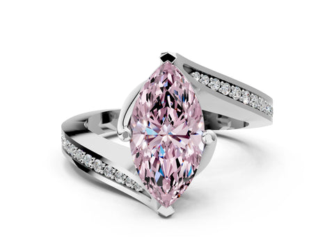 White gold Fancy Pink Marquise Cut Solitaire Diamond Twist Band with Pavé Setting and Four-Prong Setting_12