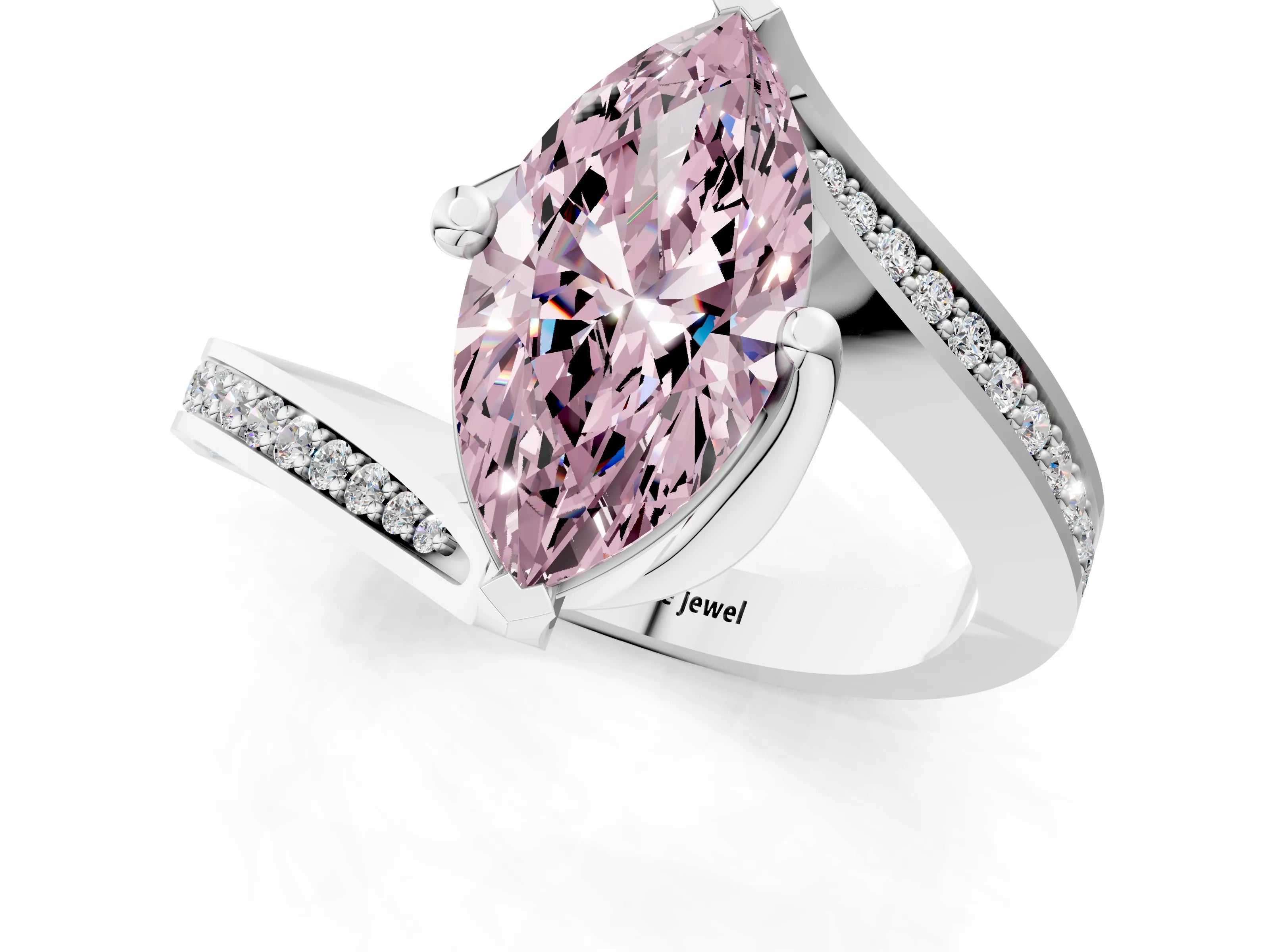 White gold Fancy Pink Marquise Cut Solitaire Diamond Twist Band with Pavé Setting and Four-Prong Setting_13