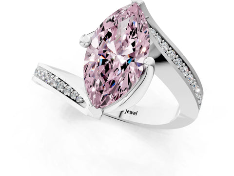 White gold Fancy Pink Marquise Cut Solitaire Diamond Twist Band with Pavé Setting and Four-Prong Setting_13