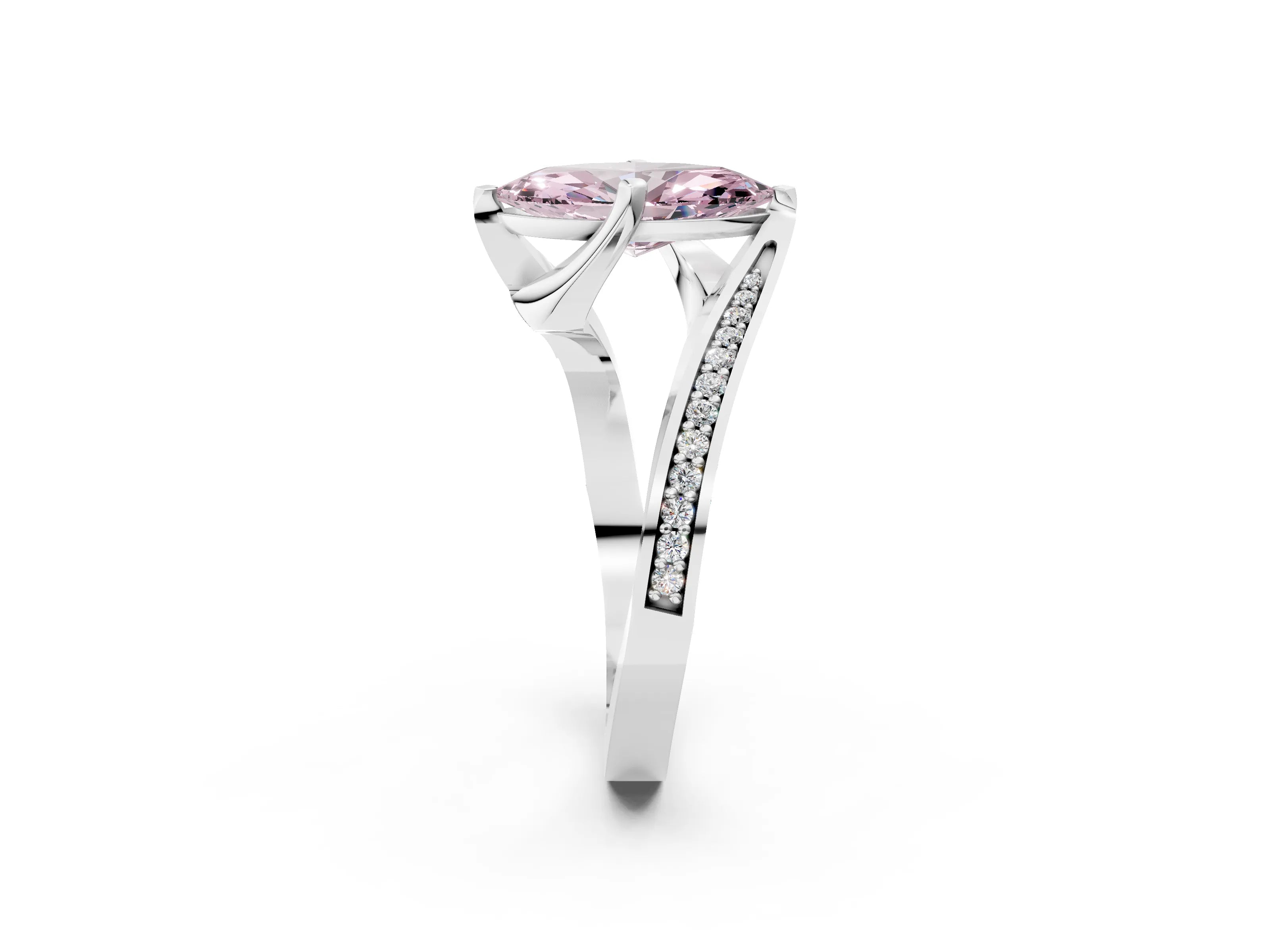 White gold Fancy Pink Marquise Cut Solitaire Diamond Twist Band with Pavé Setting and Four-Prong Setting_14