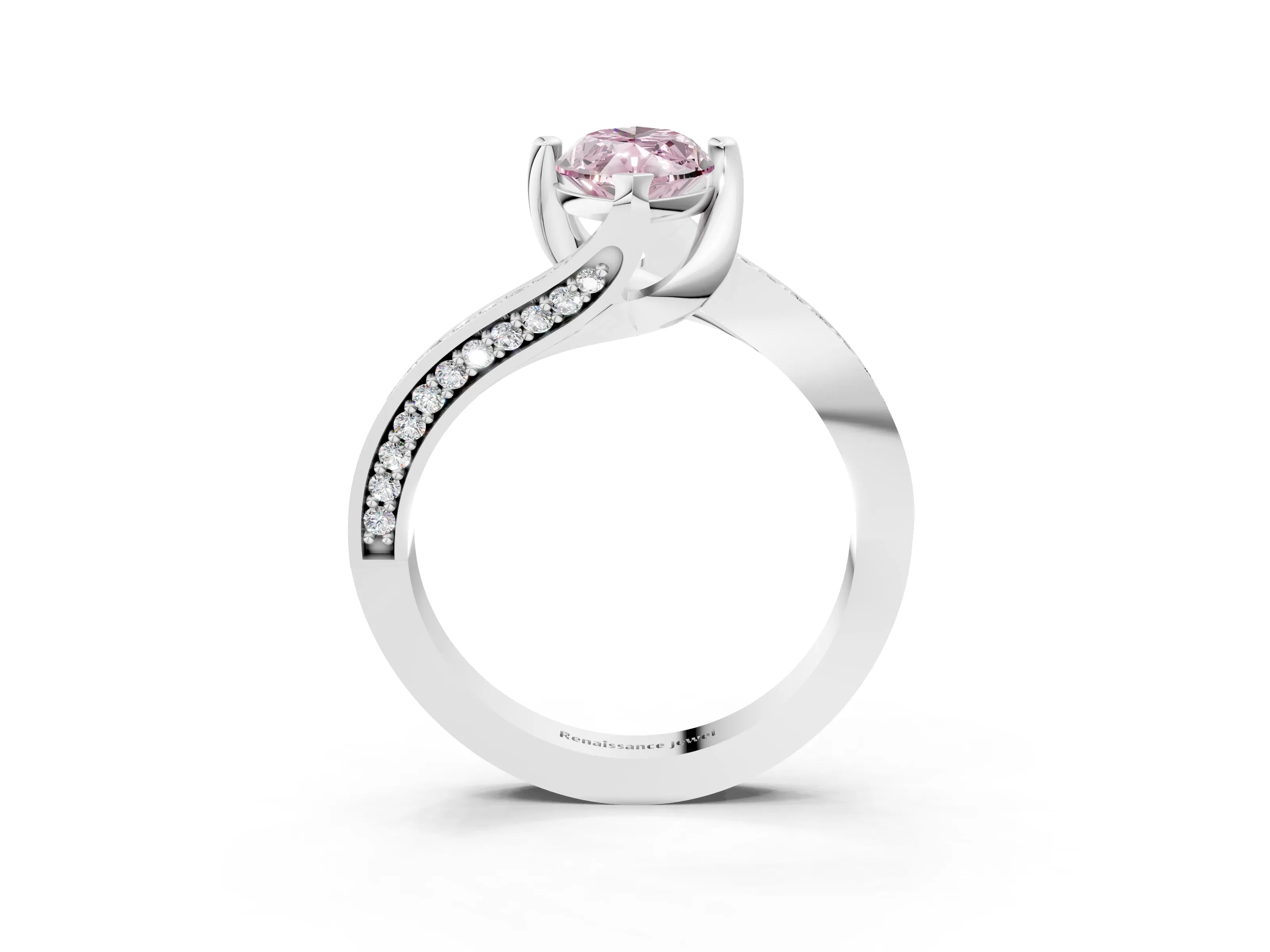 White gold Fancy Pink Marquise Cut Solitaire Diamond Twist Band with Pavé Setting and Four-Prong Setting_15