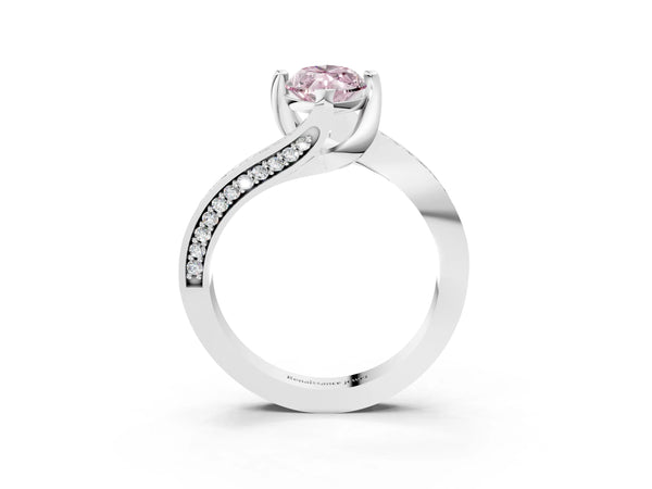 White gold Fancy Pink Marquise Cut Solitaire Diamond Twist Band with Pavé Setting and Four-Prong Setting