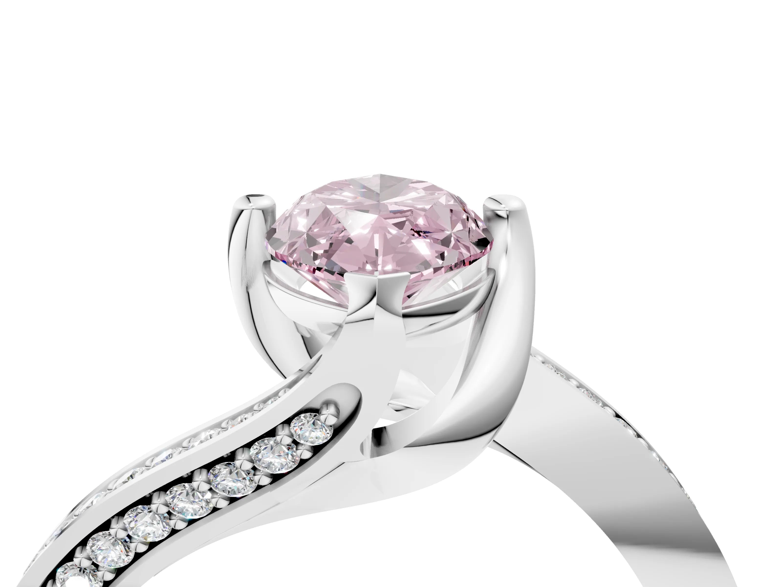 White gold Fancy Pink Marquise Cut Solitaire Diamond Twist Band with Pavé Setting and Four-Prong Setting_16