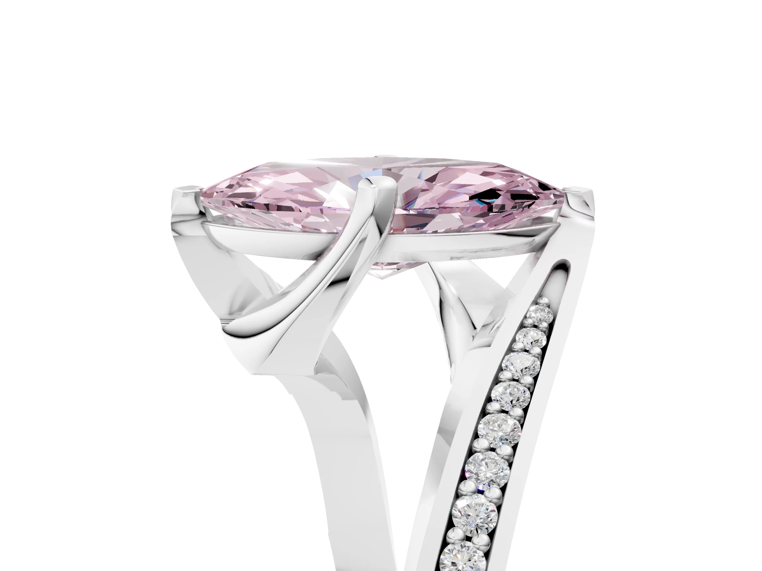 White gold Fancy Pink Marquise Cut Solitaire Diamond Twist Band with Pavé Setting and Four-Prong Setting_17
