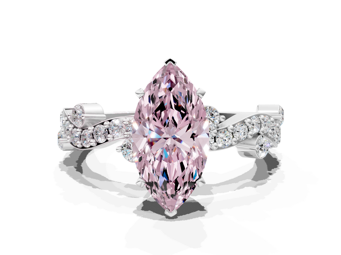 White gold Fancy Pink Marquise  Cut Solitaire Diamond Twisted Band with Pave Setting_41