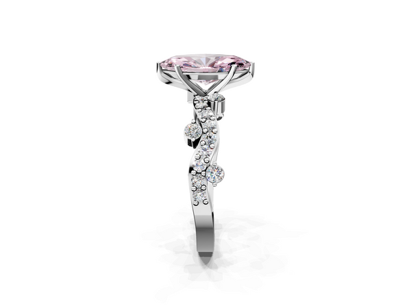 Platinum Fancy Pink Marquise  Cut Solitaire Diamond Twisted Band with Pave Setting