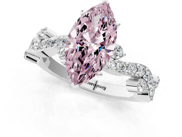 Platinum Fancy Pink Marquise  Cut Solitaire Diamond Twisted Band with Pave Setting